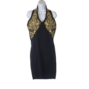 Theomiles women's vintage cocktail dress black and gold size L